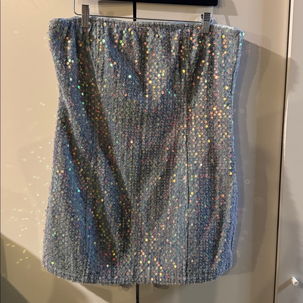 Revolve Superdown Elegant Blue Sequin Strapless D… - image 5